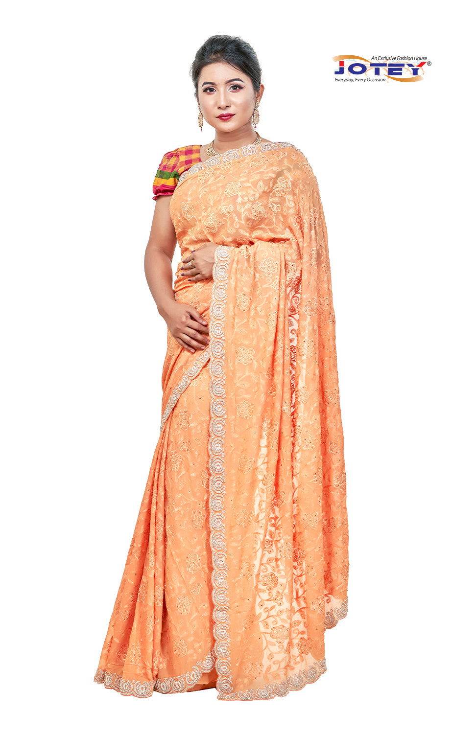 Lucknow Stone Work Chiffon Saree - Jotey
