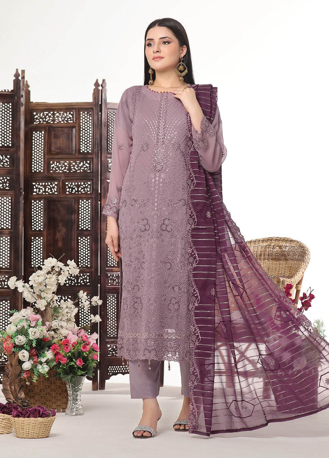 Sidra By Bin Hameed Luxury Chiffon Semi Stitched 3pcs - Jotey