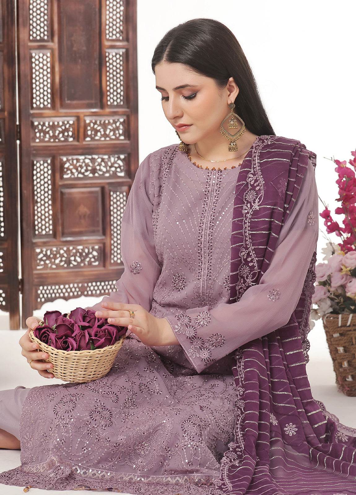 Sidra By Bin Hameed Luxury Chiffon Semi Stitched 3pcs - Jotey