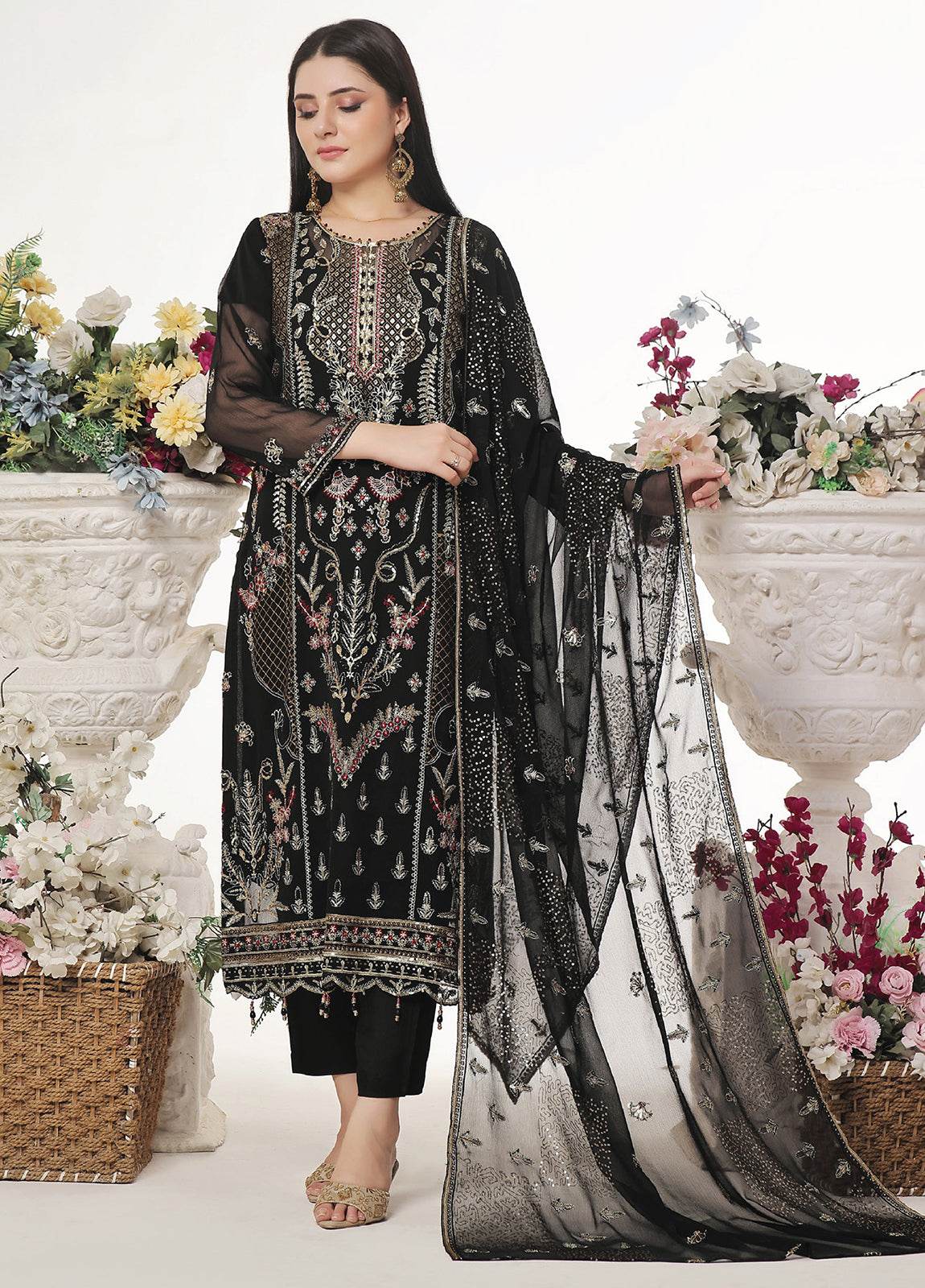 Sidra By Bin Hameed Luxury Chiffon Semi Stitched 3pcs - Jotey