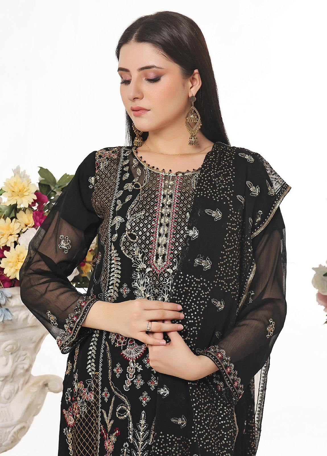 Sidra By Bin Hameed Luxury Chiffon Semi Stitched 3pcs - Jotey