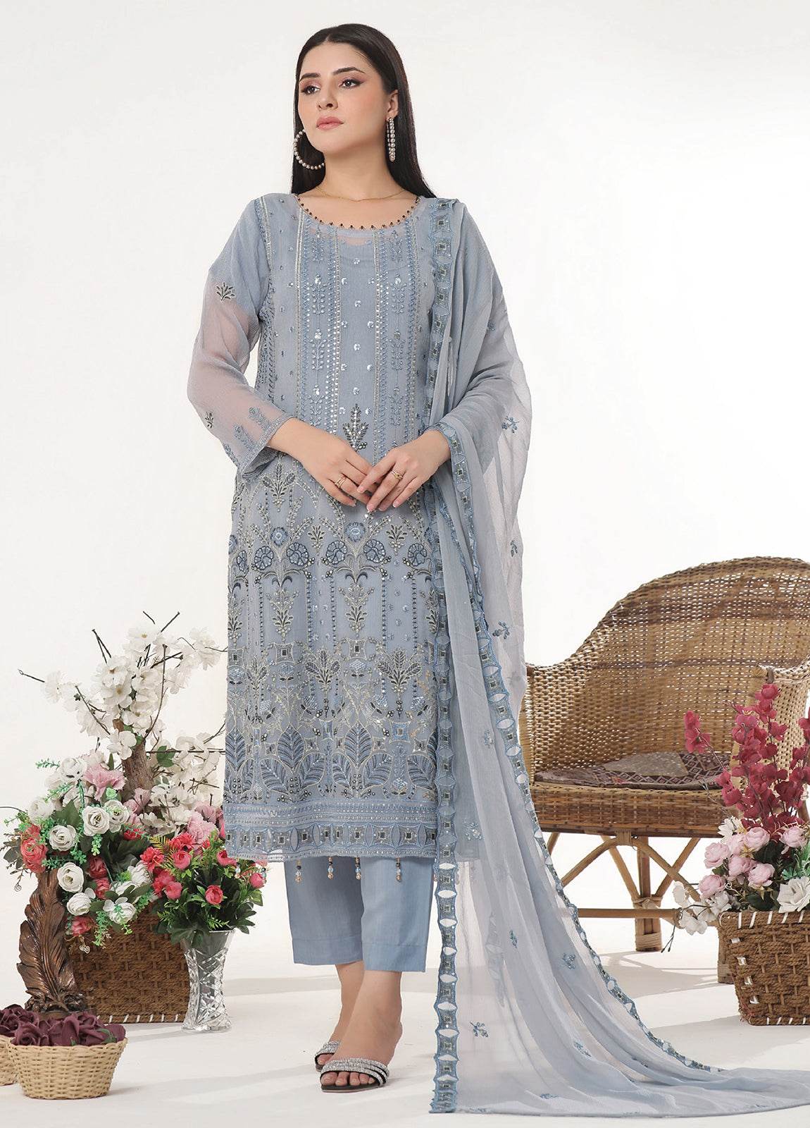 Sidra By Bin Hameed Luxury Chiffon Semi Stitched 3pcs - Jotey