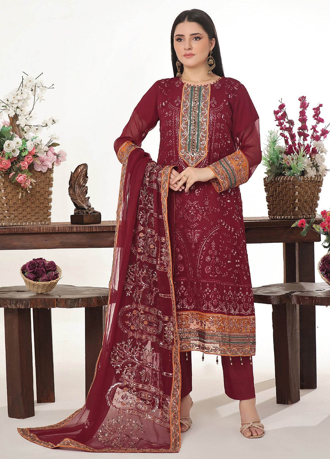 Sidra By Bin Hameed Luxury Chiffon Semi Stitched 3pcs - Jotey