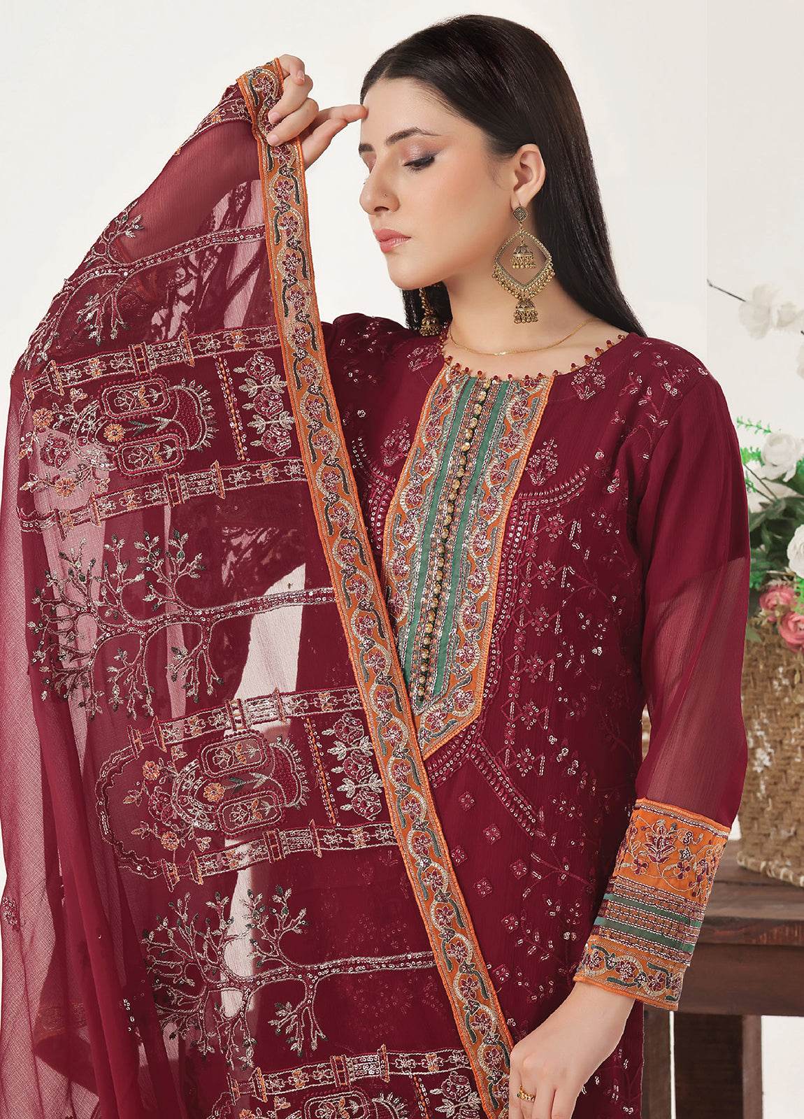 Sidra By Bin Hameed Luxury Chiffon Semi Stitched 3pcs - Jotey