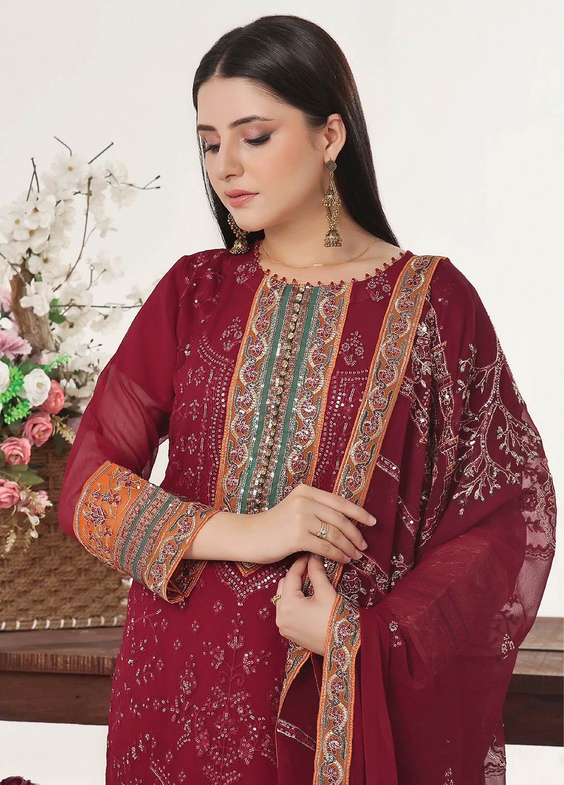 Sidra By Bin Hameed Luxury Chiffon Semi Stitched 3pcs - Jotey