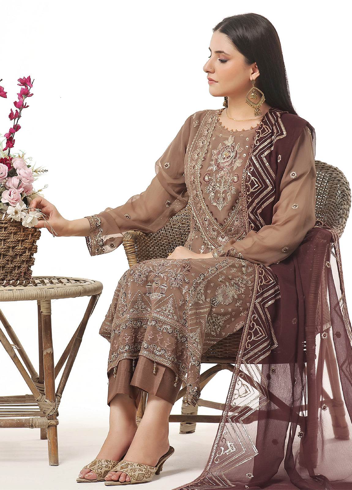 Sidra By Bin Hameed Luxury Chiffon Semi Stitched 3pcs - Jotey