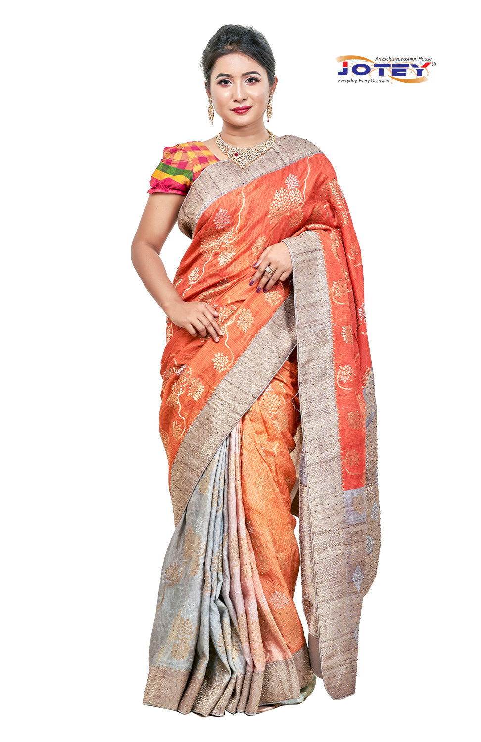 Stone Work Satin Silk Saree - Jotey