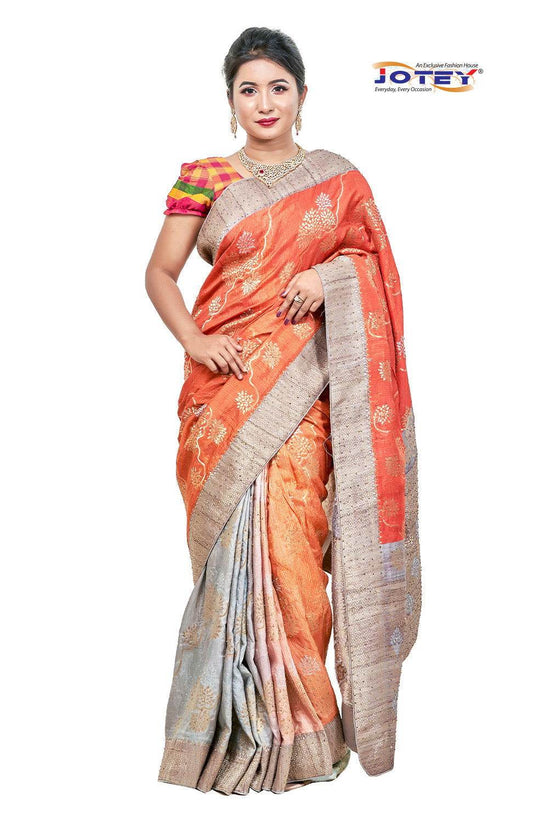 Stone Work Satin Silk Saree - Jotey