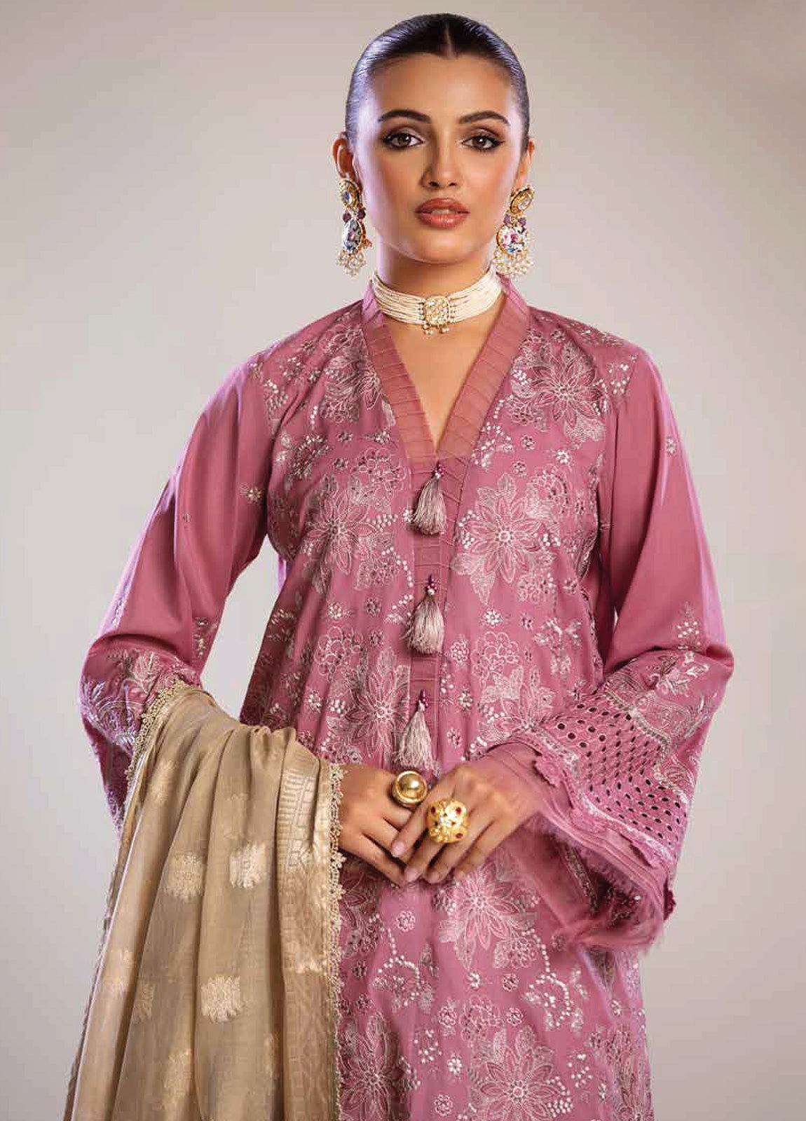 Tehzeeb By Riaz Arts Embroidered Chikankari Unstitched 3pcs - Jotey