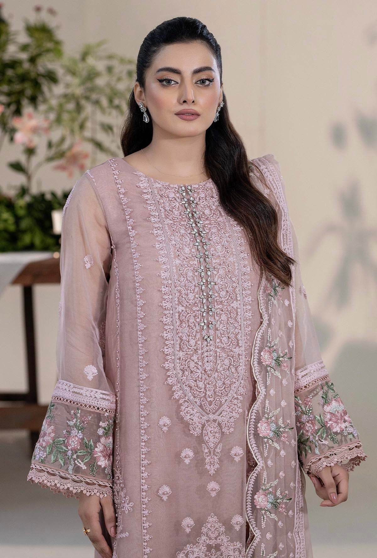 Roshnai By ZA Clothes Embroidered Semi-Stitched Organza 3pcs - Jotey