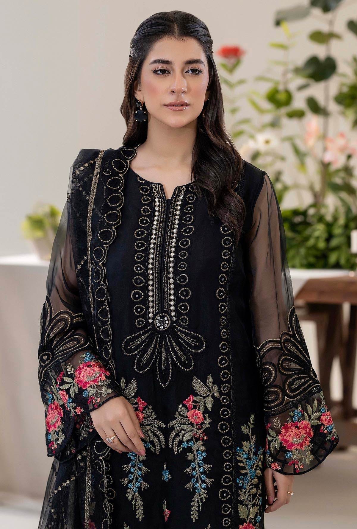 Raahi By ZA Clothes Embroidered Semi-Stitched Organza 3pcs - Jotey