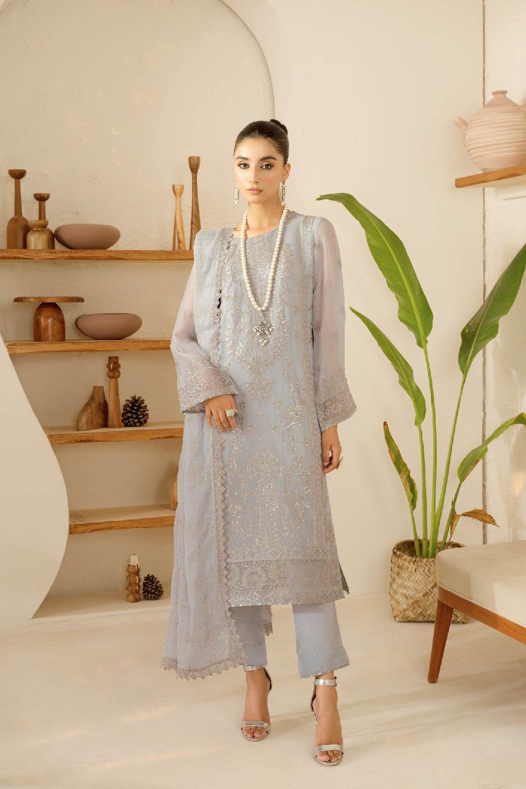 Sonehri By Ramsha Chiffon Unstitched 3pcs - Jotey