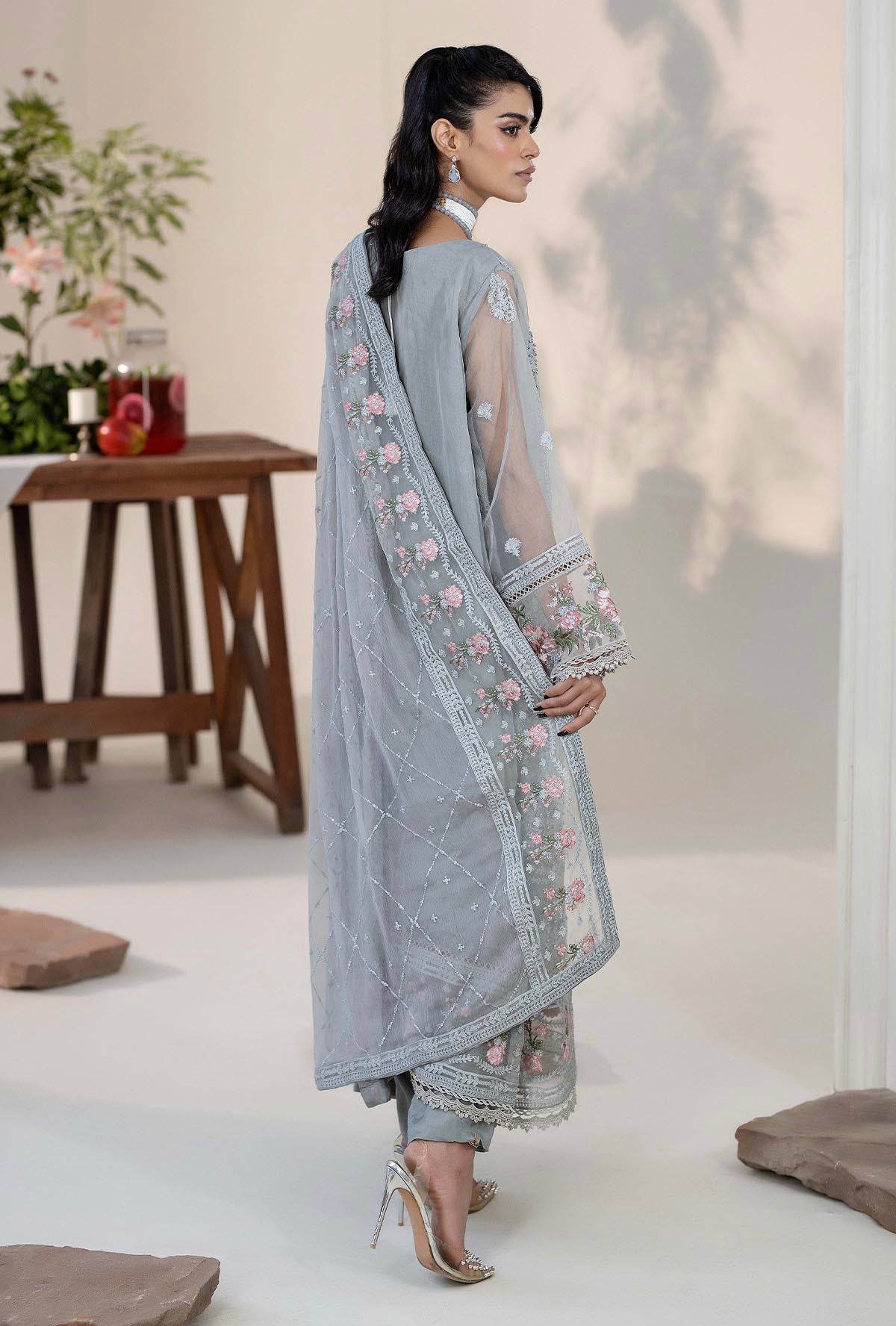 Roshnai By ZA Clothes Embroidered Semi-Stitched Organza 3pcs - Jotey