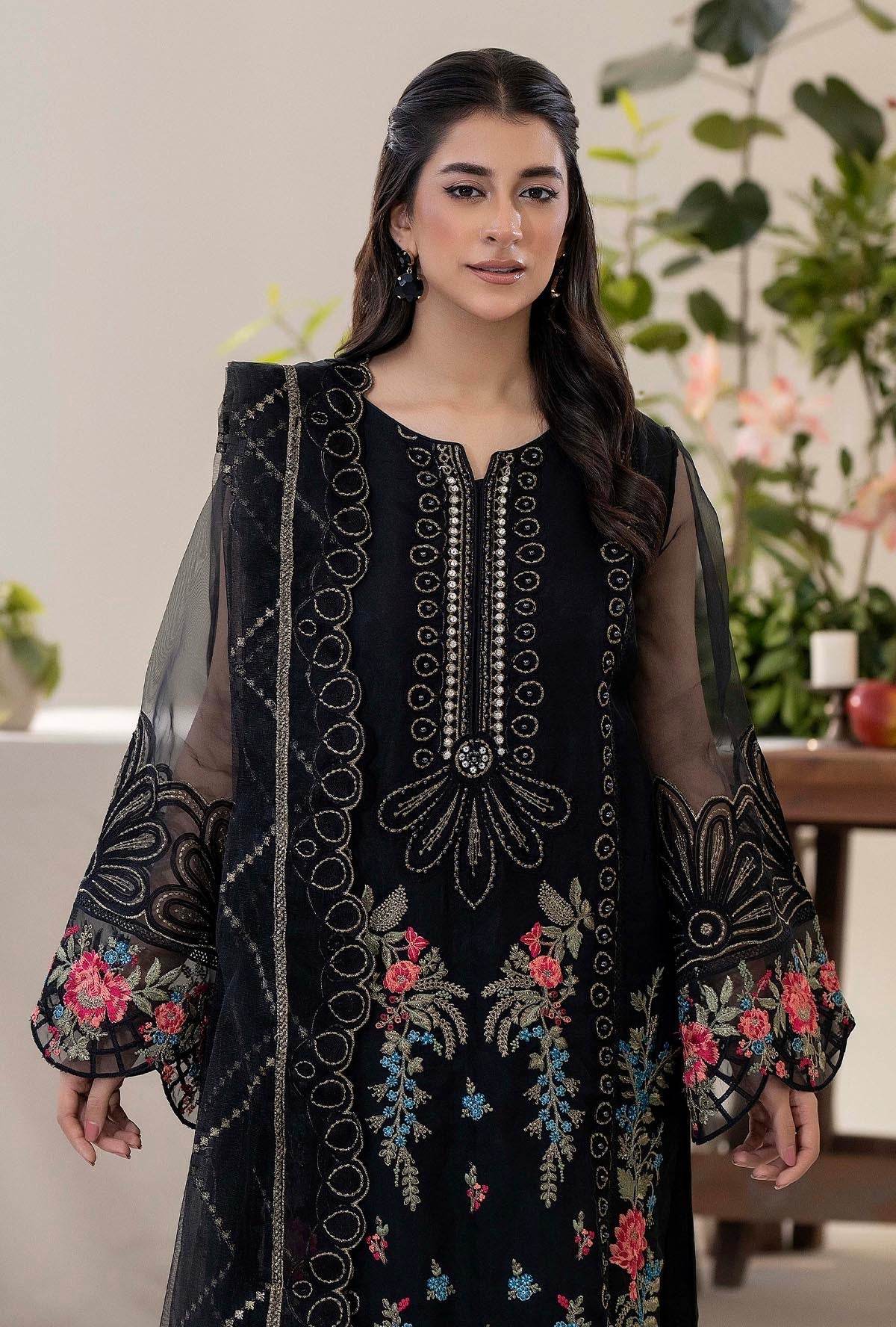 Raahi By ZA Clothes Embroidered Semi-Stitched Organza 3pcs - Jotey