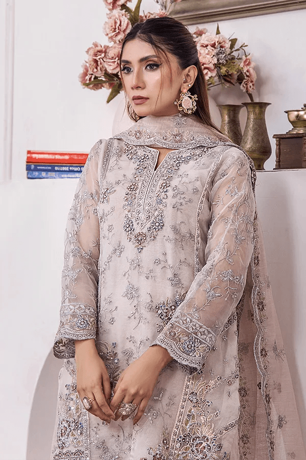 ZA Clothes MUZAYYAN Embroidered Organza Ready to wear 3pcs - Jotey