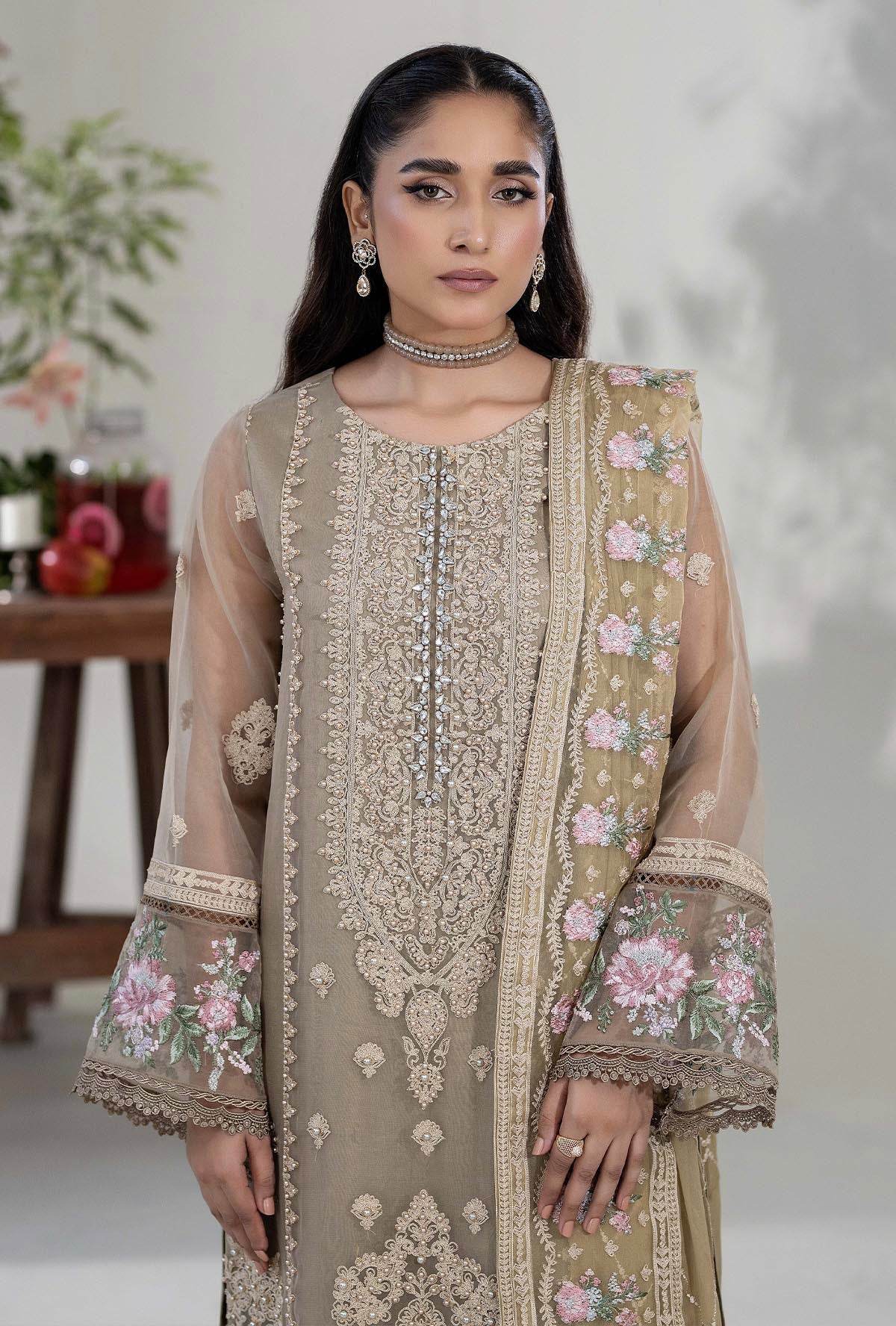 Roshnai By ZA Clothes Embroidered Semi-Stitched Organza 3pcs - Jotey