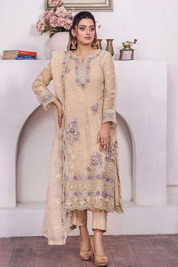 ZA Clothes MUZAYYAN Embroidered Organza Ready to wear 3pcs - Jotey