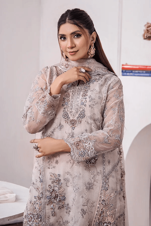 ZA Clothes MUZAYYAN Embroidered Organza Ready to wear 3pcs - Jotey