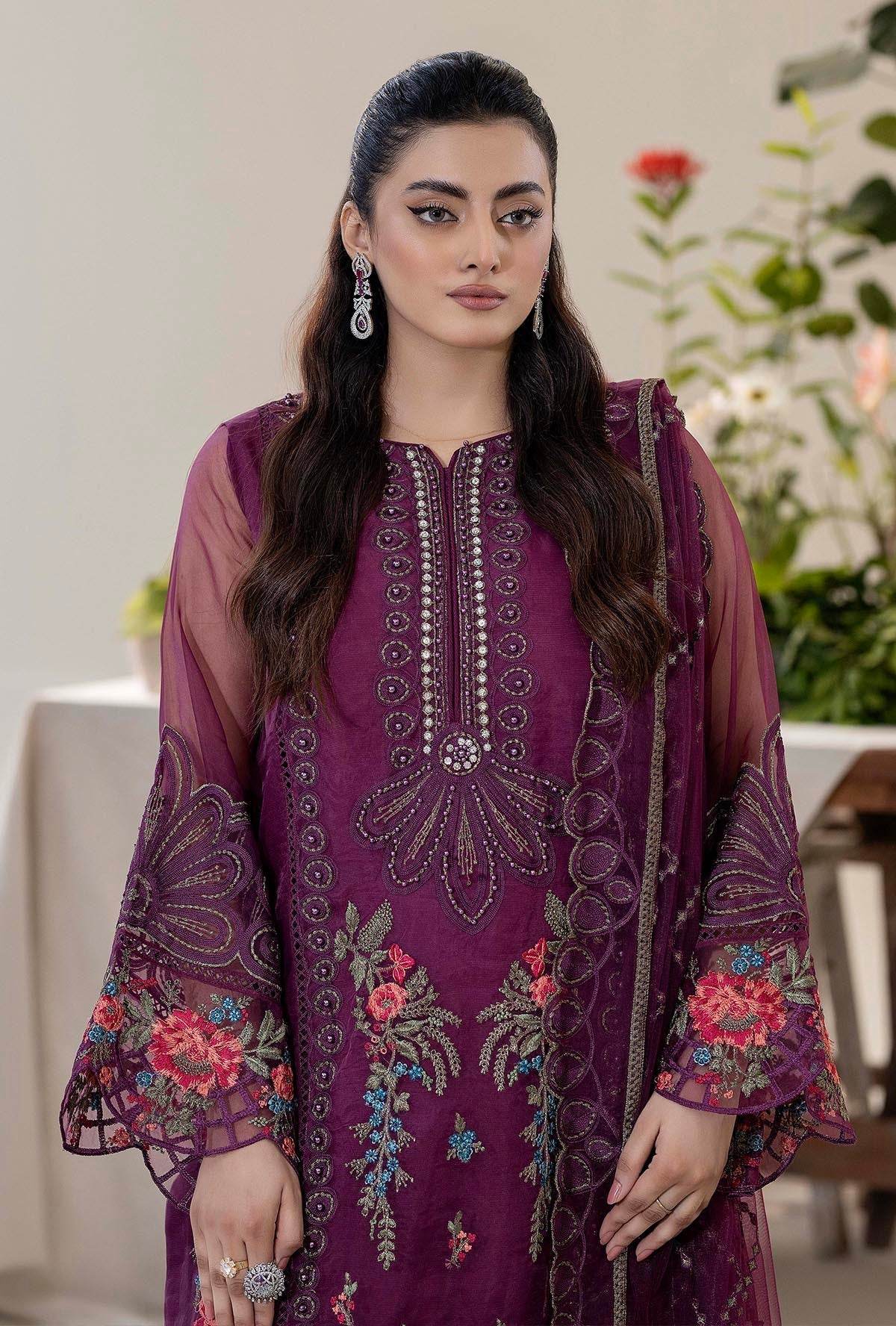 Raahi By ZA Clothes Embroidered Semi-Stitched Organza 3pcs - Jotey