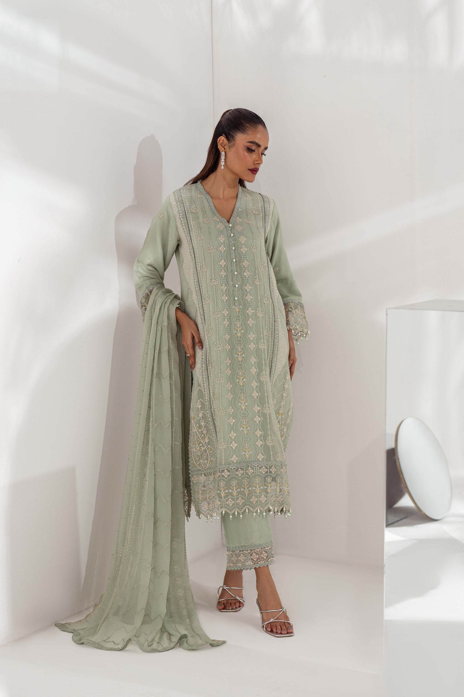 Mehru By Guzel Embroidered Stitched Chiffon 3pcs - Jotey