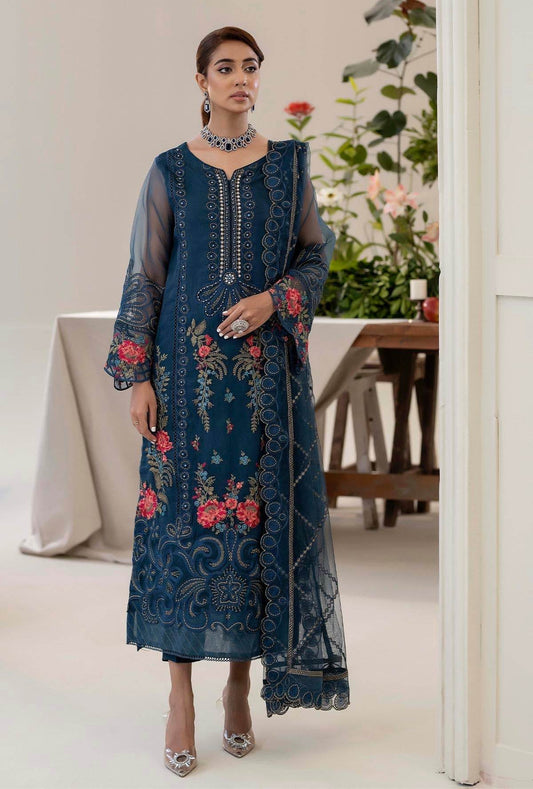 Raahi By ZA Clothes Embroidered Semi-Stitched Organza 3pcs - Jotey