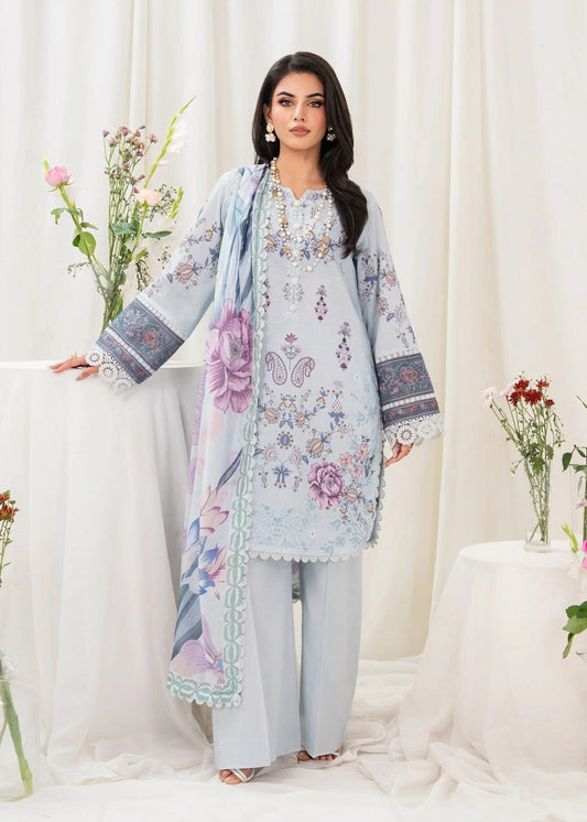 Meerak Breaking Bloom Digital Printed Lawn Unstitched 3Pcs