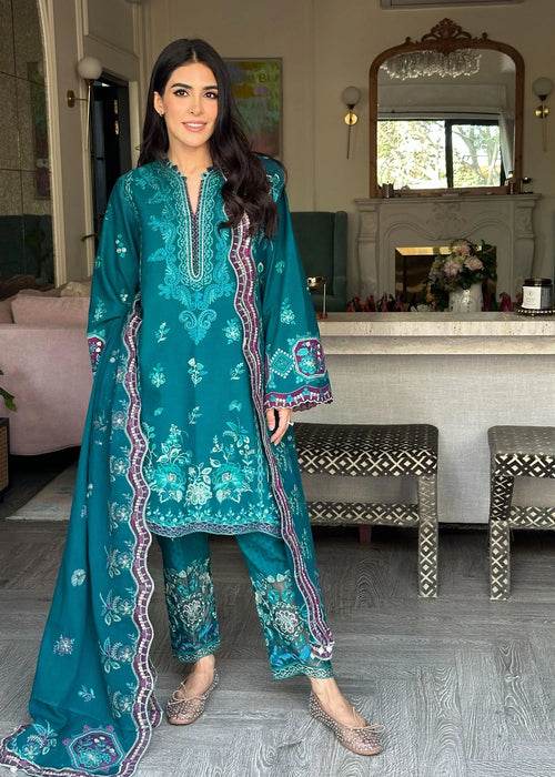 Siraa By Sadaf Fawad Khan Luxury Embroidered Lawn'25 Unstitched 3pcs - Jotey